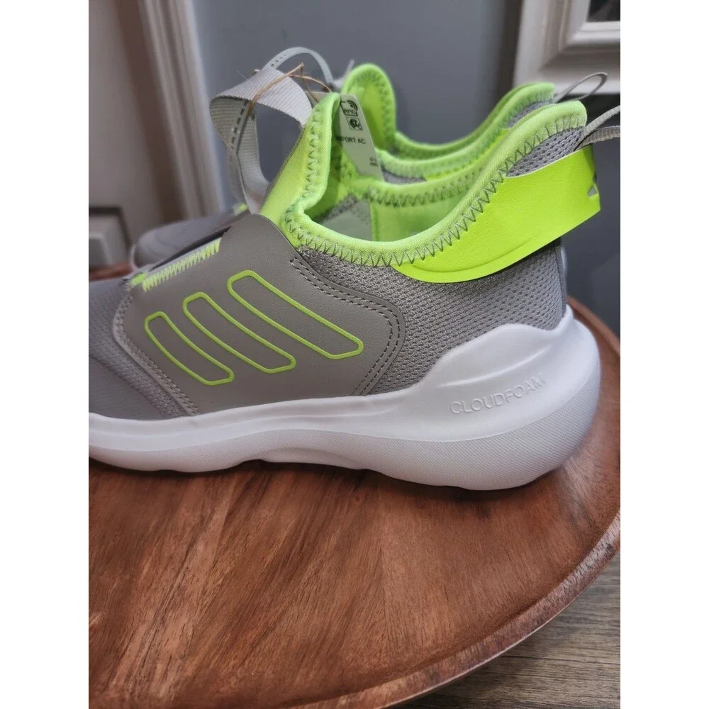 New! Adidas Tensaur Comfort Kids Shoes Grey w/lime green accents US Sz 7 - Picture 2 of 12
